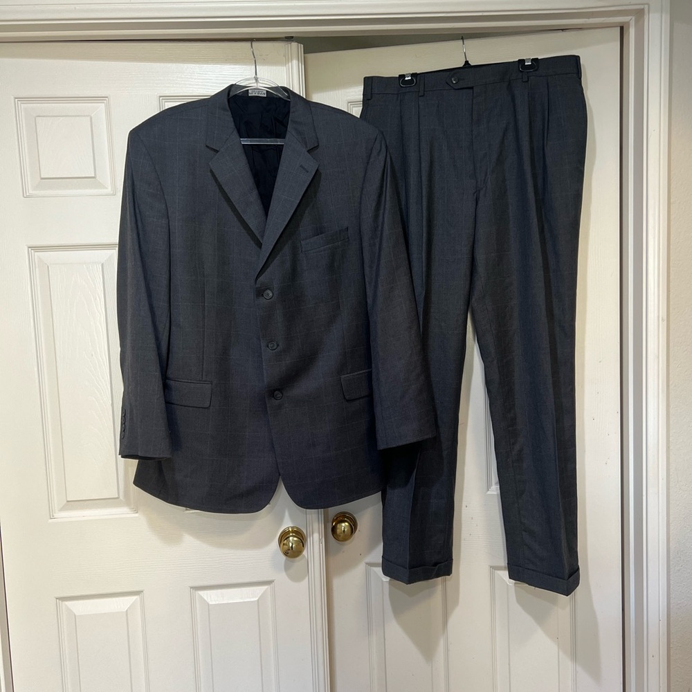 Jos A Bank Travelers Collection Gray Wool Pant Suit Mens 48 L Formal Business